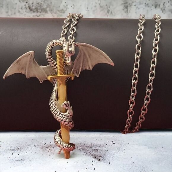 Flying Dragon Royal Sword Glow in the Dark Necklace Unique Fantasy Jewelry - Picture 1 of 8
